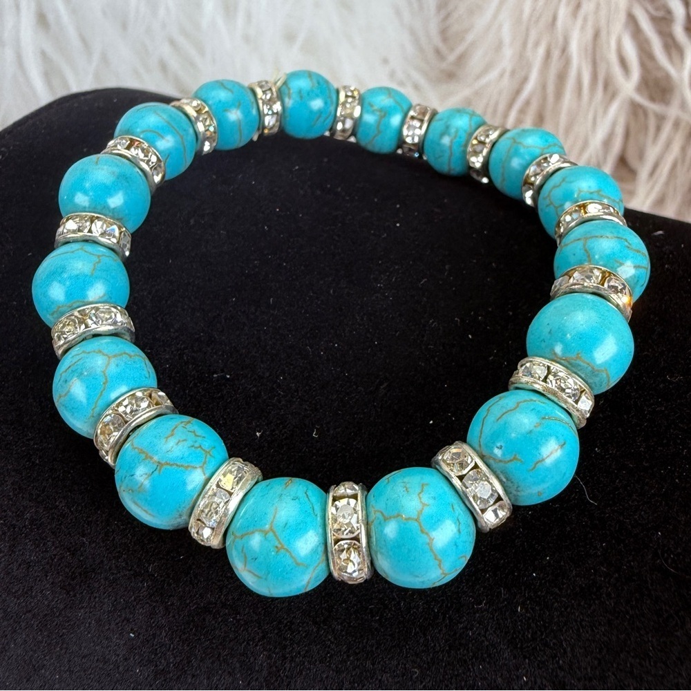 Bohemian chic blue southwestern style small stretch bracelet